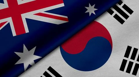 3D rendering of two flags of Commonwealth of Australia and Republic of Korea  Stock Illustration