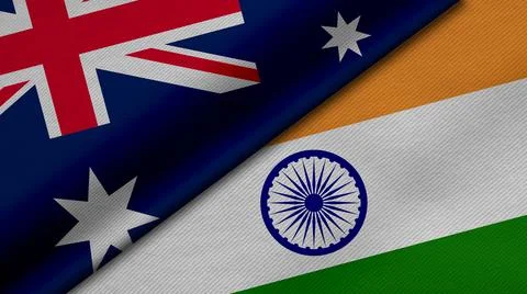 3D Rendering of two flags from Commonwealth of Australia and India together w Illustrazione stock