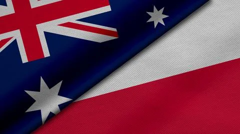 3D Rendering of two flags from Commonwealth of Australia and Republic of Pola Illustrazione stock