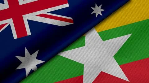 3D Rendering of two flags from Commonwealth of Australia and myanmar together Stock Illustration