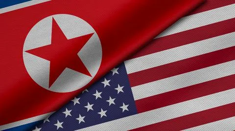 3D Rendering of two flags from  Democratic People's Republic of Korea and Uni Illustrazione stock