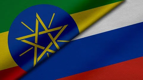 3D Rendering of two flags from Ethiopia and Russian Federation together with  Illustrazione stock