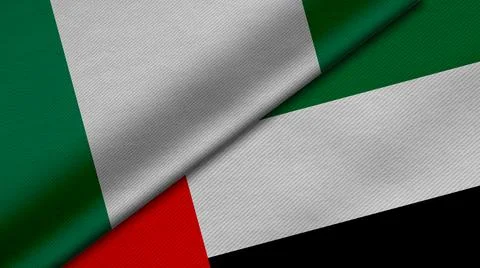 3D Rendering of two flags from Federal Republic of Nigeria and United Arab Em Illustrazione stock