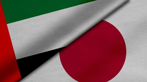 3D Rendering of two flags from Federal United States of America and japan tog Stock Illustration