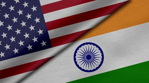 3D Rendering of two flags from Federal United States of America and India tog Stock Illustration