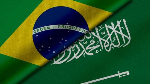 3D Rendering of two flags of Federative Republic of Brazil and Saudi Arabia t Stock Illustration