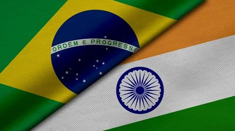 3D Rendering of two flags from Federative Republic of Brazil and India togeth Illustrazione stock