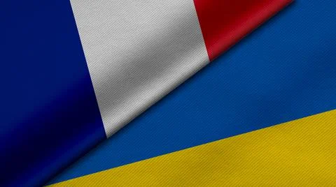 3D Rendering of two flags from French Republic and ukraine together with fabr Stock Illustration