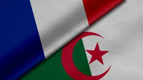 3D Rendering of two flags from French Republic and Republic of Algeria togeth Illustrazione stock