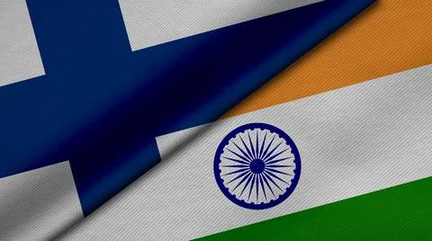 3D Rendering of two flags fromRepublic of Finland and India together with fab Illustrazione stock