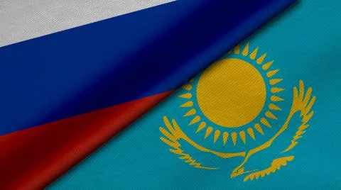 3D Rendering of two flags fromRussian Federation and Republic of Kazakhstan t Illustrazione stock