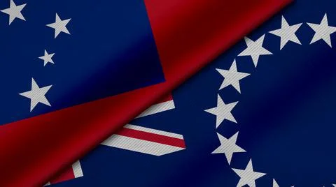 3D Rendering of two flags from Independent State of Samoa and Cook Islands wi Illustrazione stock