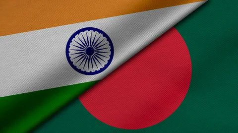 3D rendering of two flags of india and People's Republic of Bangladesh togeth Illustrazione stock