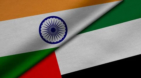 3D Rendering of two flags from India and United Arab Emirates together with f Stock Illustration