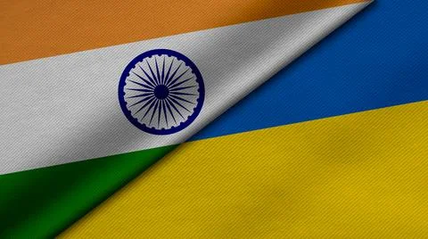 3D Rendering of two flags from India and ukraine  together with fabric textur Stock Illustration