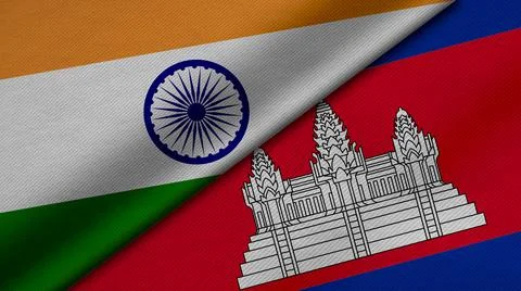 3D Rendering of two flags from india and Kingdom of Cambodia together with fa Stock Illustration