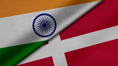 3D Rendering of two flags from India and Kingdom of Denmark together with fab Stock Illustration