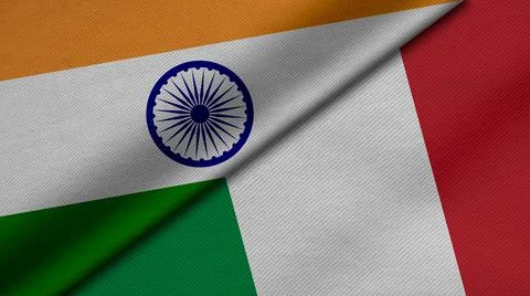 3D Rendering of two flags from India and Italian Republic together with fabri Stock Illustration
