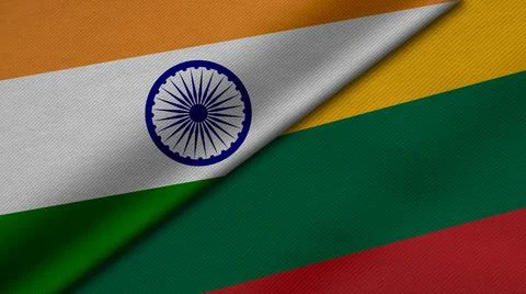 3D Rendering of two flags from India and Republic of Lithuania together with  Stock Illustration