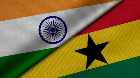 3D Rendering of two flags from India and Republic of Ghana together with fabr Illustrazione stock