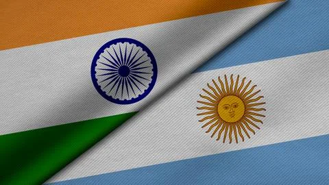 3D Rendering of two flags from India and Argentine Republic together with fab Illustrazione stock
