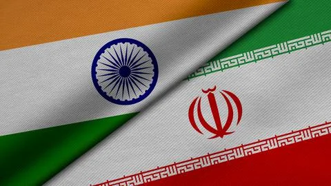 3D Rendering of two flags from India and Islamic Republic of Iran together wi Stock Illustration