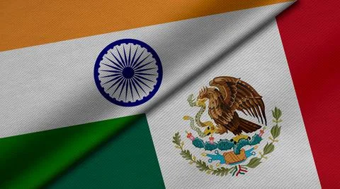 3D Rendering of two flags from India and United Mexican States together with  Foto stock
