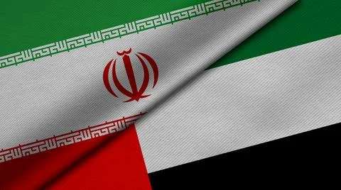 3D Rendering of two flags from Islamic Republic of Iran and United Arab Emira Stock Illustration