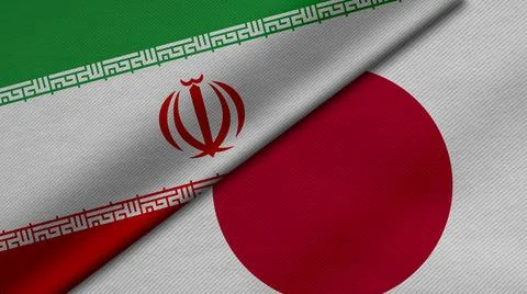 3D Rendering of two flags from Islamic Republic of Iran and japan together wi Stock Illustration