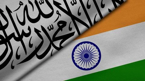 3D Rendering of two flags from Islamic Emirate of Afghanistan and India toget Stock Illustration