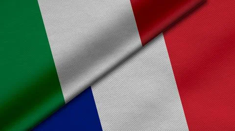 3D Rendering of two flags from Italian Republic and French Republic together  Stock Illustration