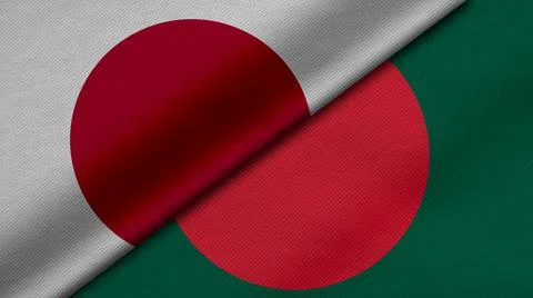 3D Rendering of two flags of Japan and People's Republic of Bangladesh togeth Stock Illustration