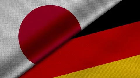 3D Rendering of two flags from Japan and Republic of Germany together with fa Illustrazione stock