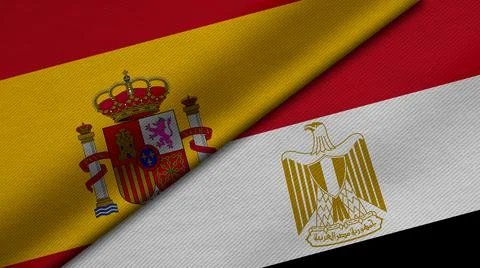 3D rendering of two flags of Kingdom of Spain and Arab Republic of Egypt toge Stock Illustration