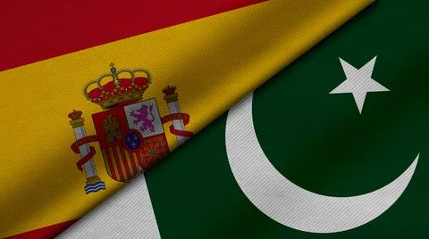 3D Rendering of two flags from Kingdom of Spain and Republic of pakistan toge Stock Illustration