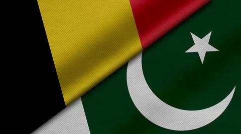 3D Rendering of two flags from Kingdom of Belgium and Republic of pakistan  t Stock Illustration