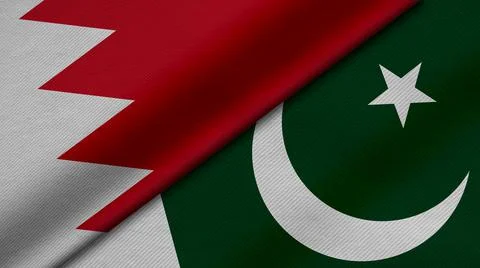 3D Rendering of two flags from Kingdom of Bahrain and Republic of pakistan to Illustrazione stock