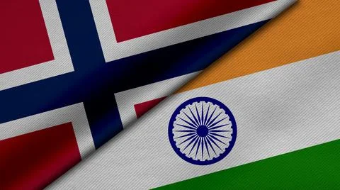 3D Rendering of two flags from Kingdom of Norway and India together with fabr Stock Illustration