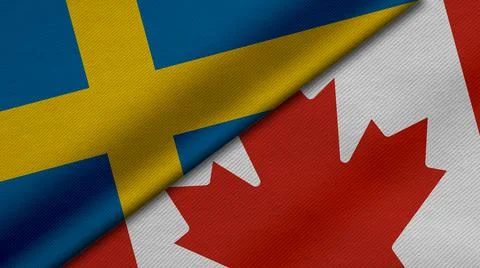 3D Rendering of two flags from Kingdom of Sweden and Canada together with fab Stock Illustration