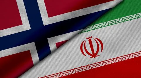 3D Rendering of two flags from Kingdom of Norway and Islamic Republic of Iran Stock Illustration