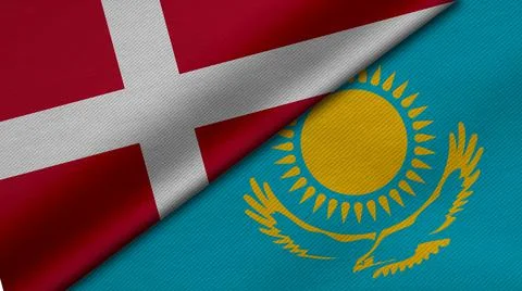 3D Rendering of two flags from Kingdom of Denmark and Republic of Kazakhstan  Stock Illustration