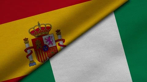 3D Rendering of two flags from Kingdom of Spain and Republic of Nigeria toget Illustrazione stock