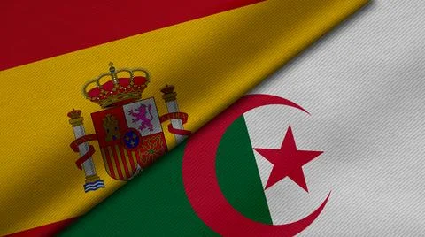 3D Rendering of two flags from Kingdom of Spain and Republic of Algeria toget Stock Illustration