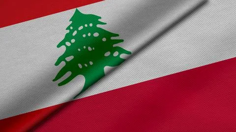 3D rendering of two flags of Lebanon and Republic of Poland of America togeth Foto stock