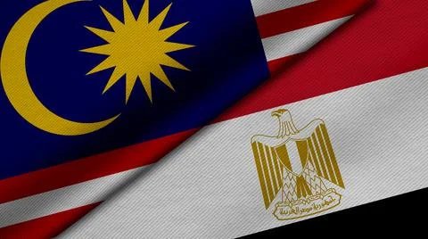 3D Rendering of two flags from  Malaysia and Arab Republic of Egypt together  Illustrazione stock