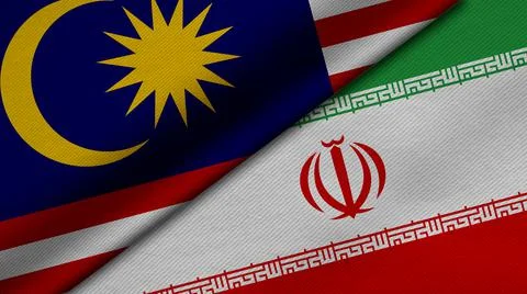 3D Rendering of two flags from Malaysia and Islamic Republic of Iran together Illustrazione stock
