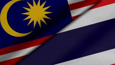 3D Rendering of two flags from Malaysia and Islamic Republic of Iran together Stock Illustration