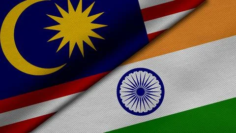 3D Rendering of two flags from Malaysia and india together with fabric textur Stock Illustration