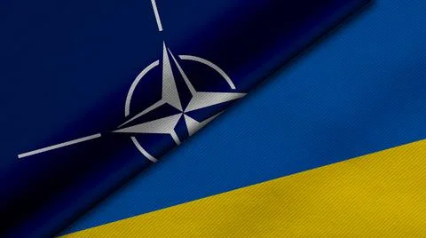 3D Rendering of two flags from Nato and ukraine together with fabric texture, Stock Illustration