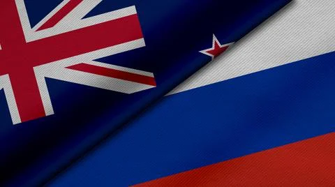3D Rendering of two flags of New Zealand and Russian Federation together with Stock Illustration